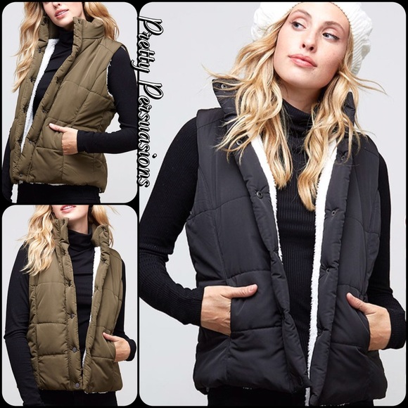 ❤️ SEE NEW LISTING ❤️ Olive Shearling Lined Sleeveless Vest - Picture 7 of 7